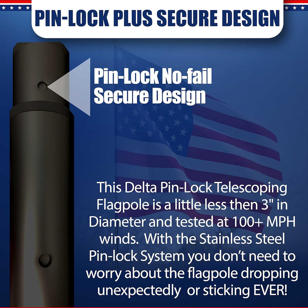 Service First Telescoping Flagpole Kit, 25FT, Black, 3x5 Printed USA Flag - Freedom Edition