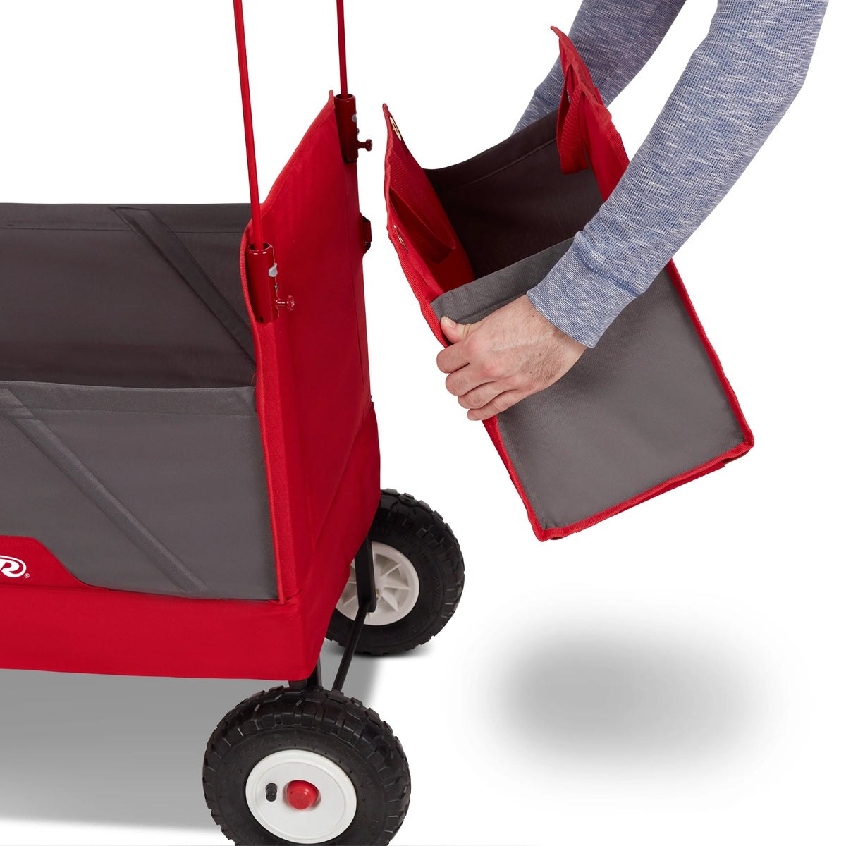 Radio Flyer 3-in-1 All-Terrain EZ Fold Wagon With Canopy, Red And Gray, Air Tires