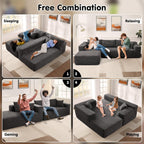 ovios 104in L-Shape Sectional Sofa With Chaise, Grey Plush Corduroy Fabric