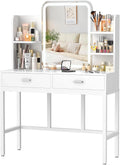 Cyclysio Makeup Vanity Desk With LED Mirror, 2 Drawers And 5 Open Shelves