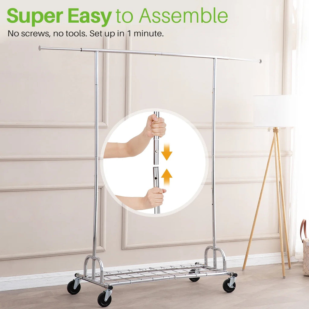 Hokeeper Heavy Duty Garment Rack, 550 lbs, 45.66-70.86 in Adjustable Rail, Silver