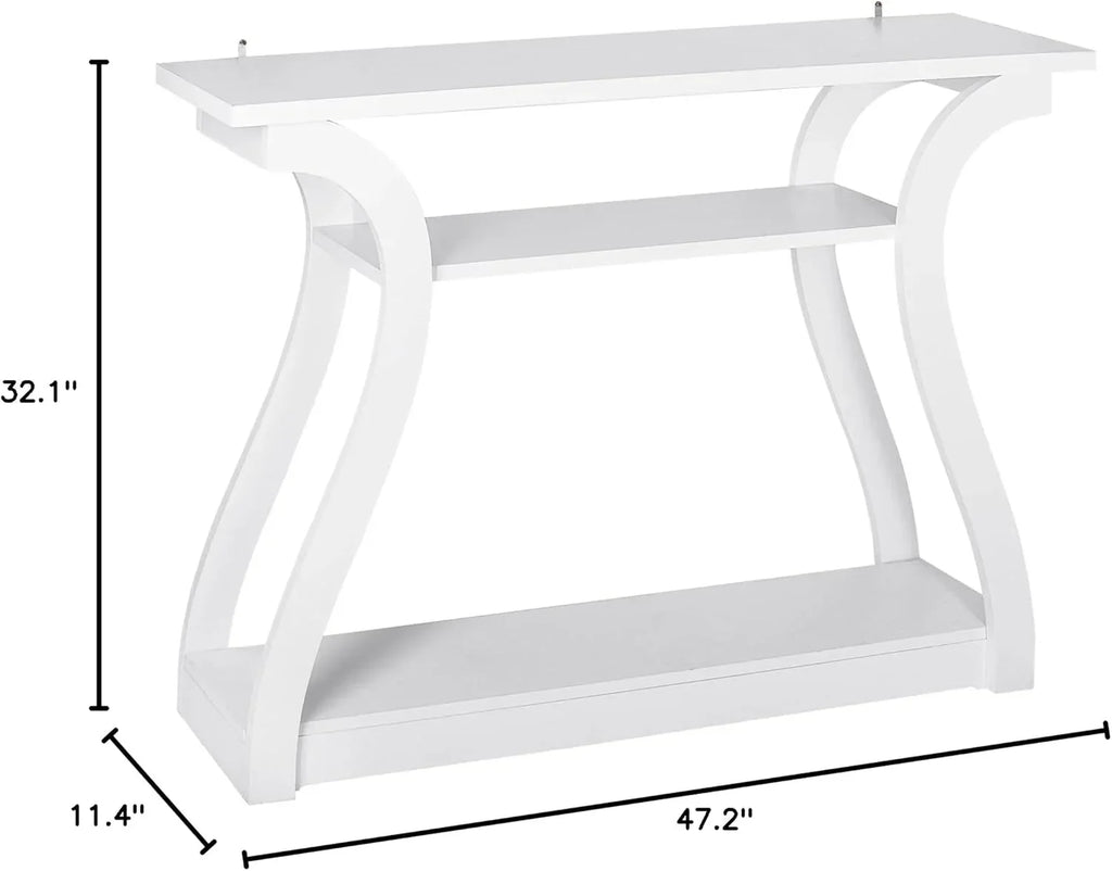 3-Tier Console Table With Storage Shelves - White