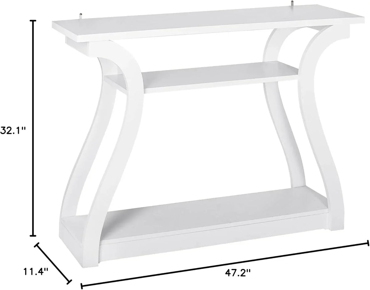 3-Tier Console Table With Storage Shelves - White