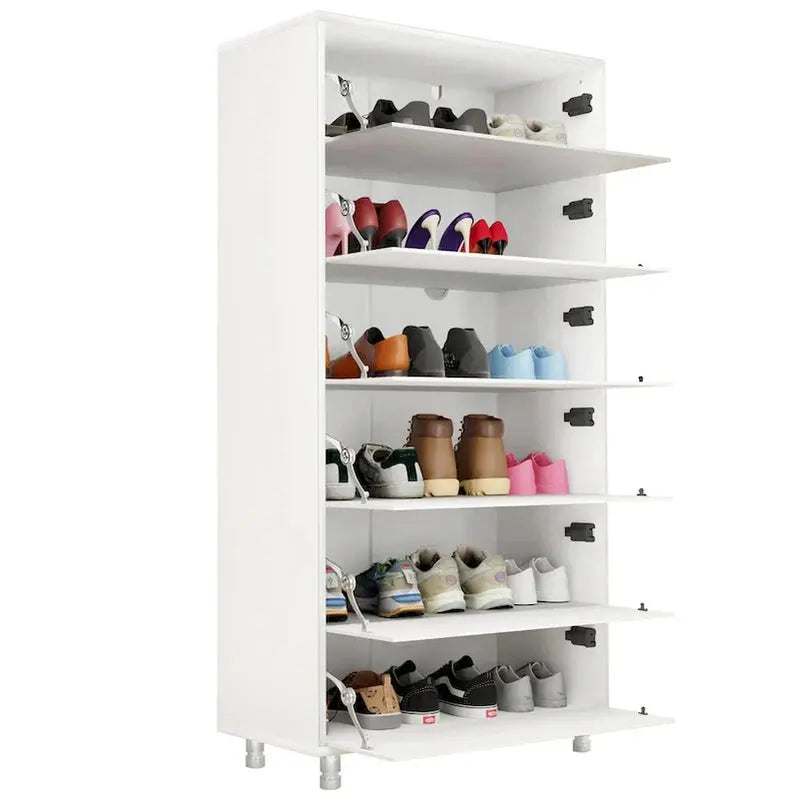 Flip-Door Mirror Shoe Cabinet 6-Tier Organizer With Metal Legs And Touch-Sensitive Drawers