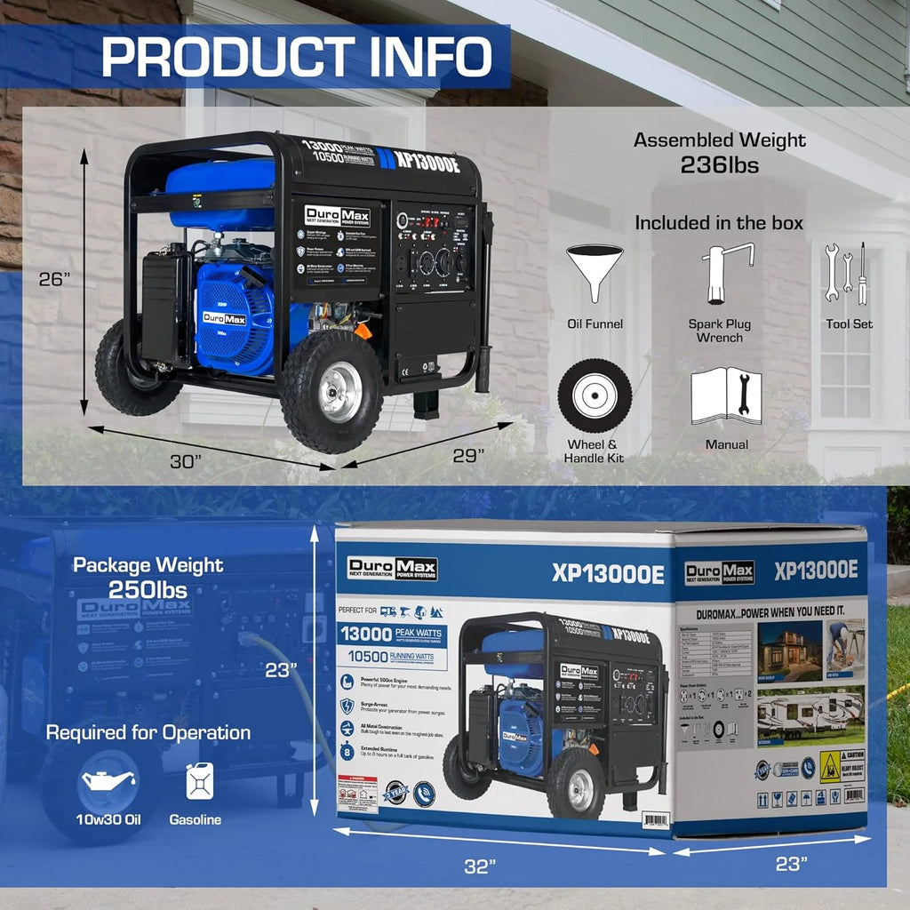 DuroMax 13,000-Watt Dual Fuel Portable Generator, Gasoline/Propane, Electric Start - XP13000EH