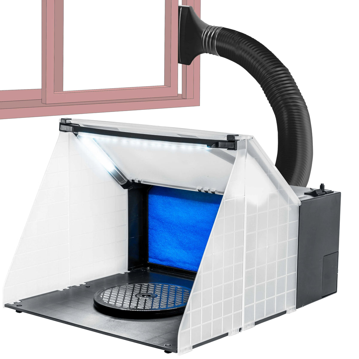 Master Airbrush Portable Hobby Airbrush Paint Spray Booth Kit With Exhaust Filter And LED Light Set - 25 Watts