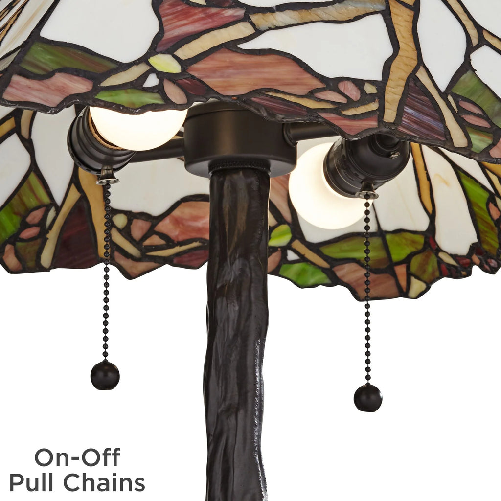 Robert Louis Tiffany Table Lamp 26 inch High Dark Bronze Cherry Blossom Stained Art Glass Shade