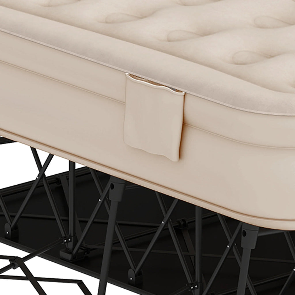 Dextrus Inflatable Queen Air Mattress With Built-In Pump, Steel Frame, Velvet Surface, Khaki