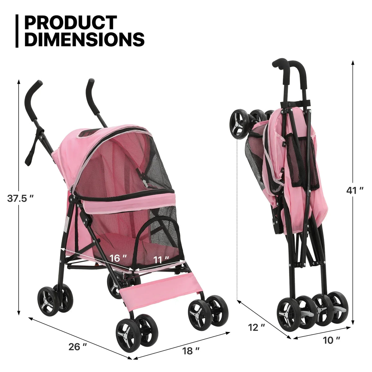 MoNiBloom Foldable Pet Stroller for Small Medium Dogs, 22 lbs, Pink