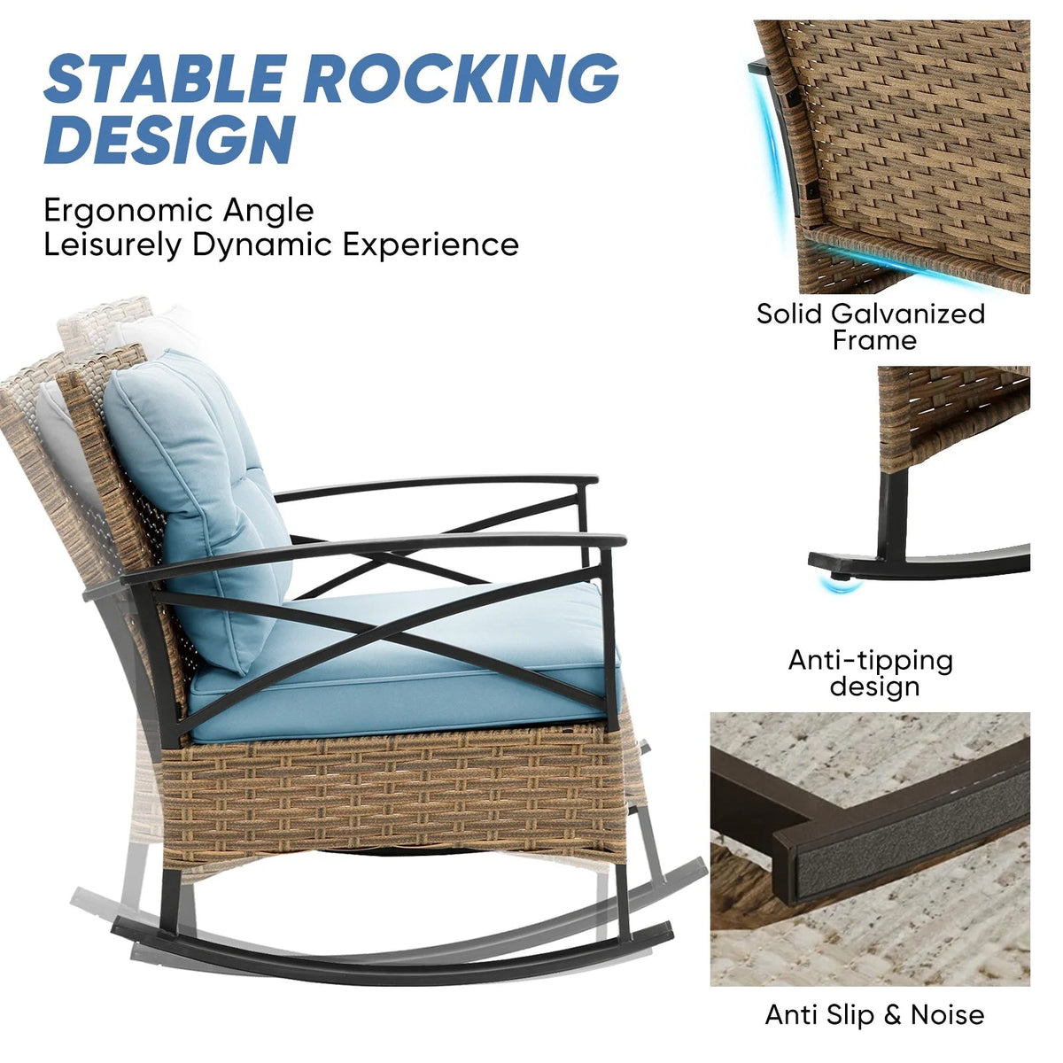Seizeen 3-Piece Patio Conversation Set With Rocking Chairs And 2-Tier Coffee Table