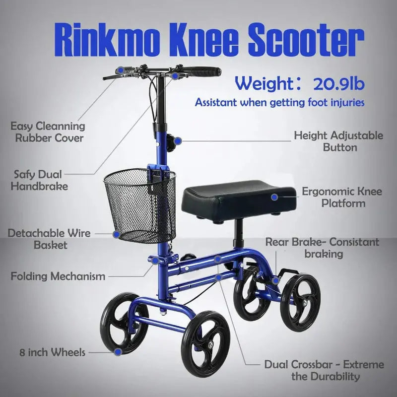 RINKMO Lightweight Steerable Knee Scooter With 8-Inch PVC Wheels