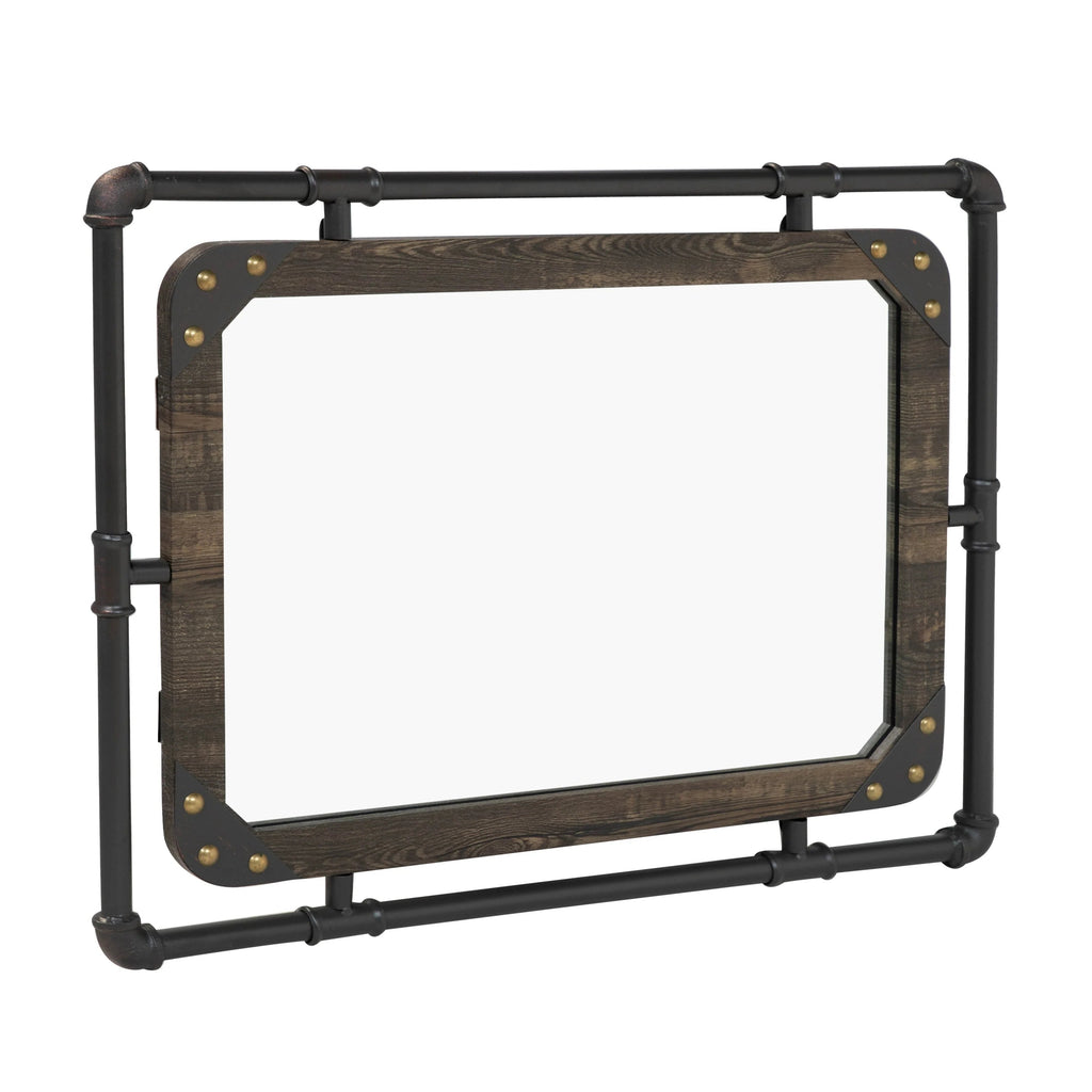 Industrial Metal Floating Wall Mirror, 31 Inch