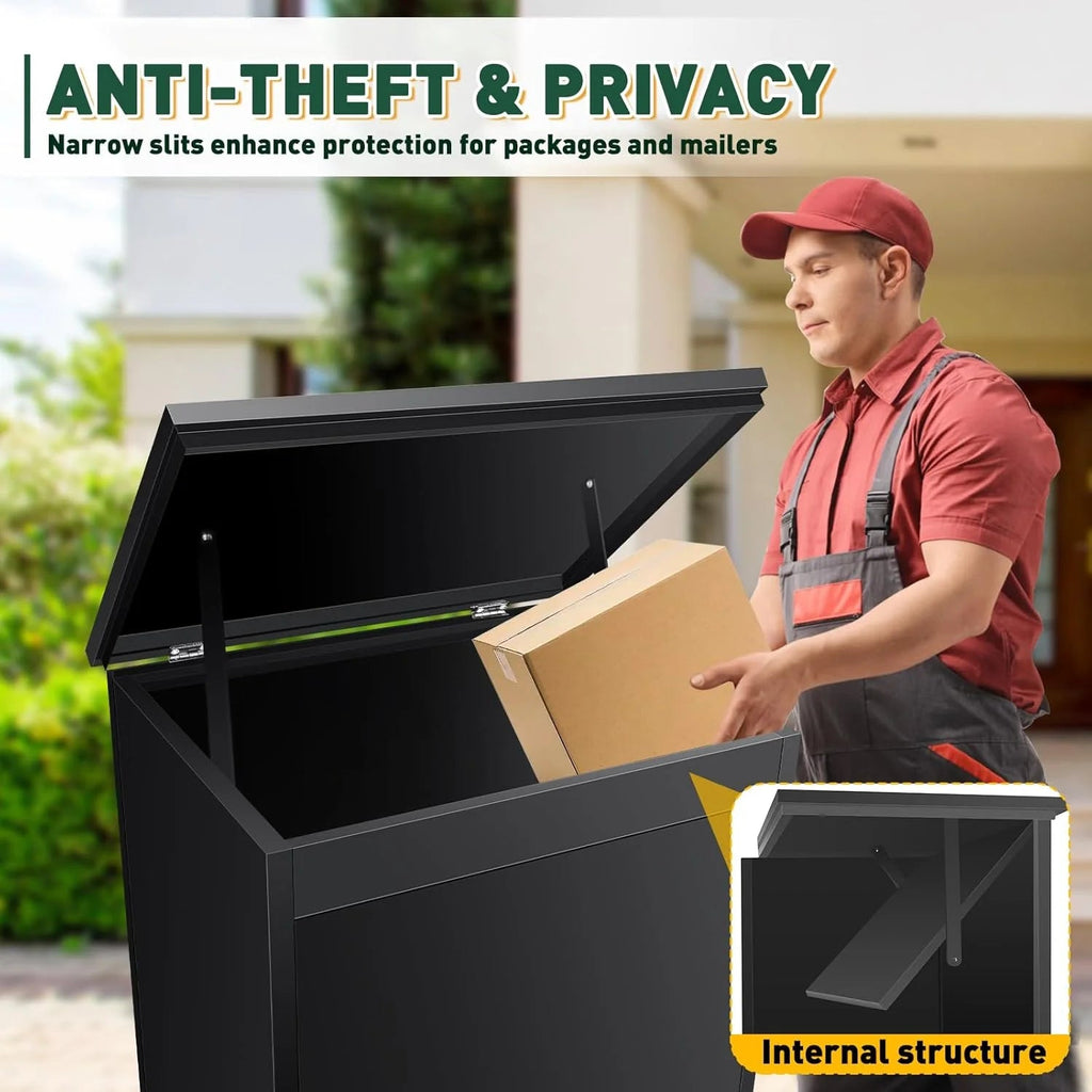 Gaonala Steel Package Delivery Box 19.6x14.4x44.9in Lockable Weather-Resistant Black