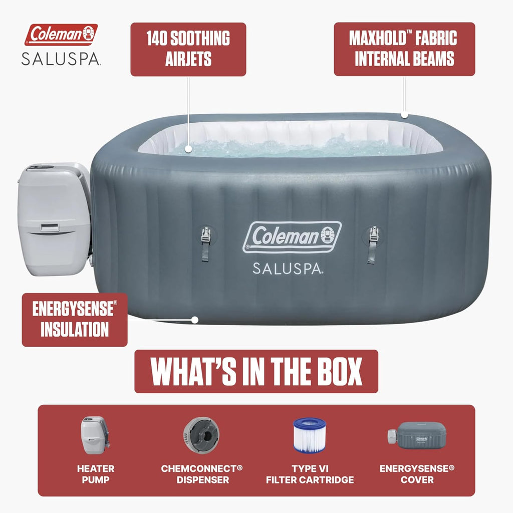 Coleman Square Inflatable Hot Tub, 4 To 6 Person, 140 AirJets, 71 in x 28 in - SaluSpa Hawaii