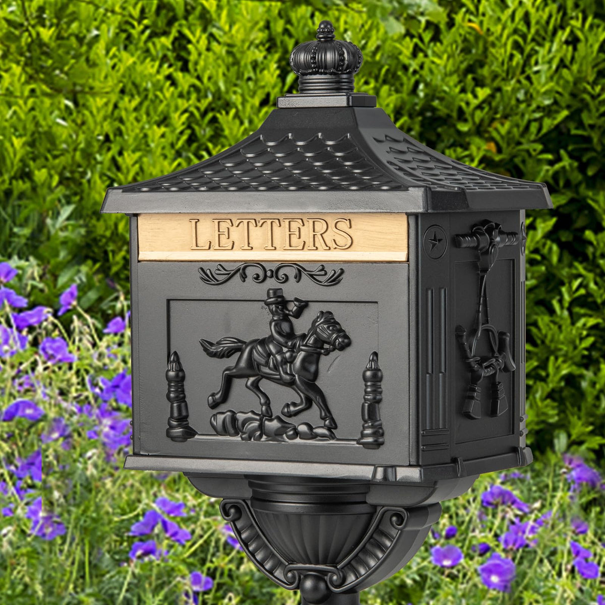 Cast Aluminum Lockable Mailbox With Post, 14 x 11.5 x 46 in - White, Black Or Bronze