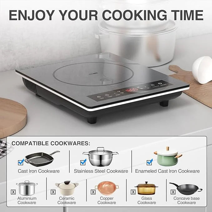 Portable Induction Cooktop, Single Burner, 1800W, Sensor Touch Control