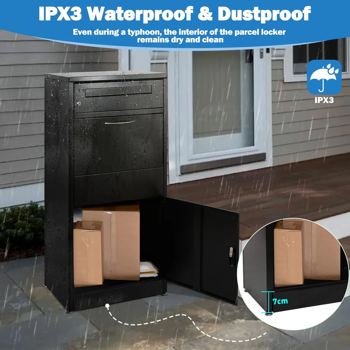 Gaonala Steel Package Delivery Box 19.6x14.4x44.9in Lockable Weather-Resistant Black
