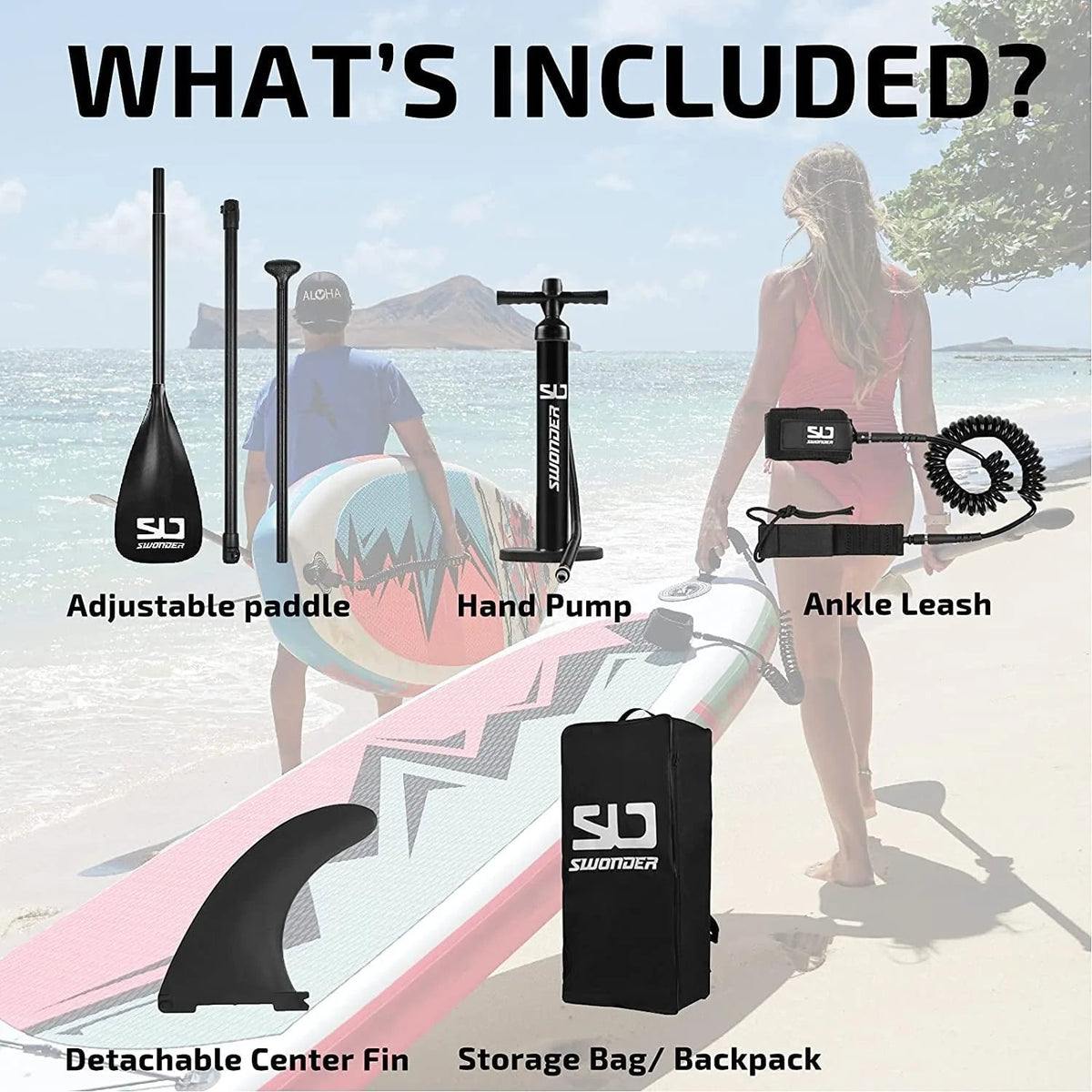 Swonder Inflatable Stand Up Paddle Board 10' x 32" x 6" - Paddle, Pump, Leash And Backpack