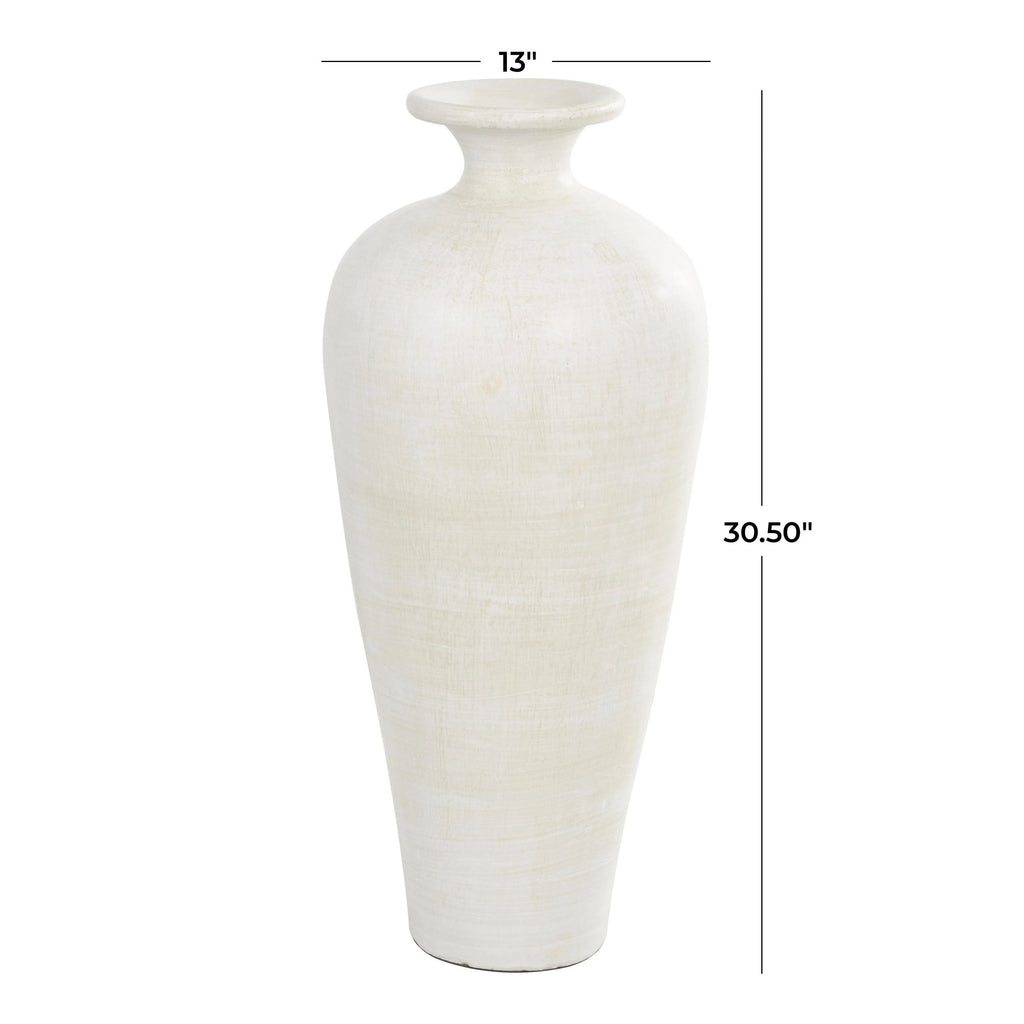 Ceramic Amphora Floor Vase, White, 13in L x 13in W x 30.5in H