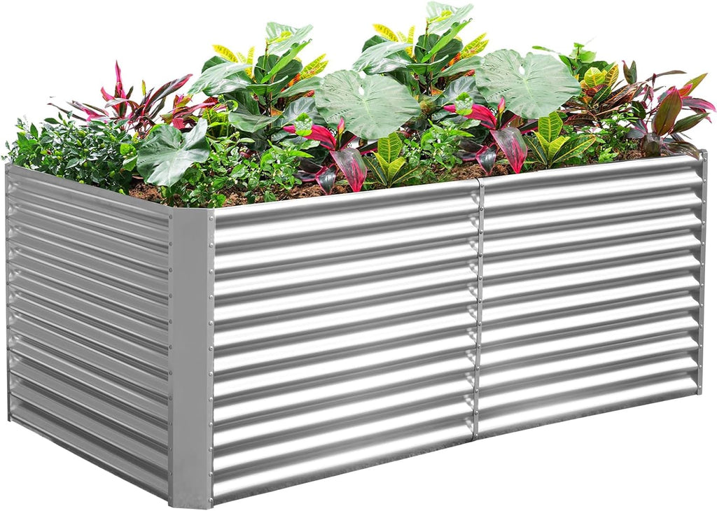 Land Guard Galvanized Raised Garden Bed 8x4x3ft, Classic Silver