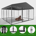 Kullavik Extra-Large Outdoor Dog Kennel, 118 in x 118 in, Heavy-Duty Metal/Steel Enclosure With Waterproof Roof - Black