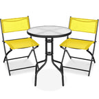 Best Choice Products 3-Piece Patio Bistro Dining Set With Glass Tabletop And Folding Chairs - Gray