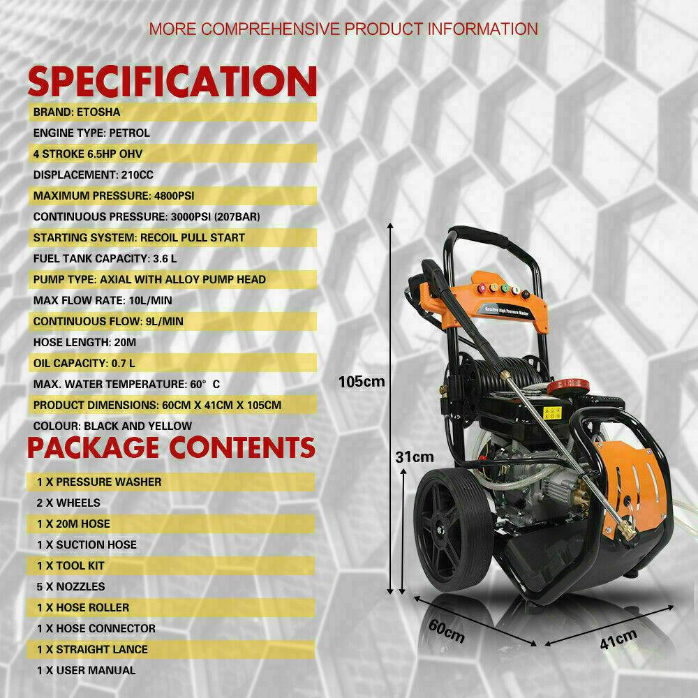 Power Stroke Gas Pressure Washer 4800 PSI 6.5 HP Orange - USAMETWC009