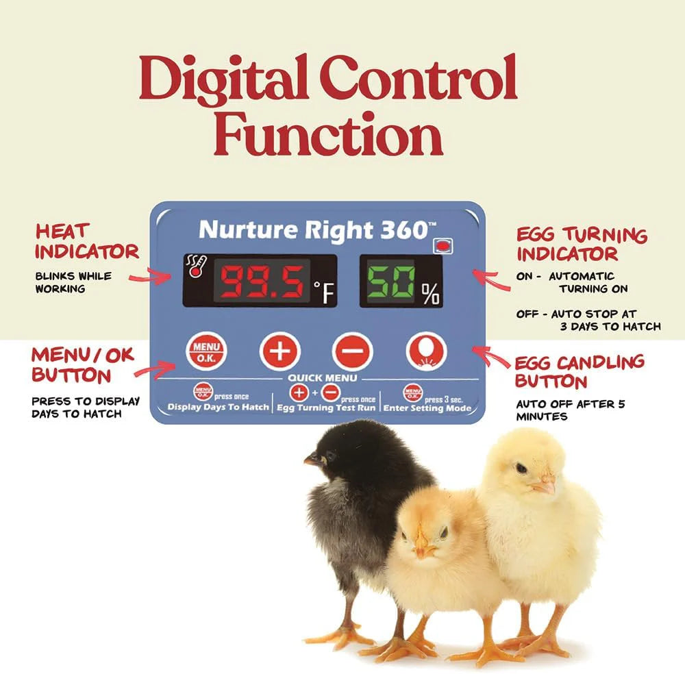 Nurture Right Egg Incubator For Hatching Chicks, Holds 12-22 Eggs - Automatic Turner