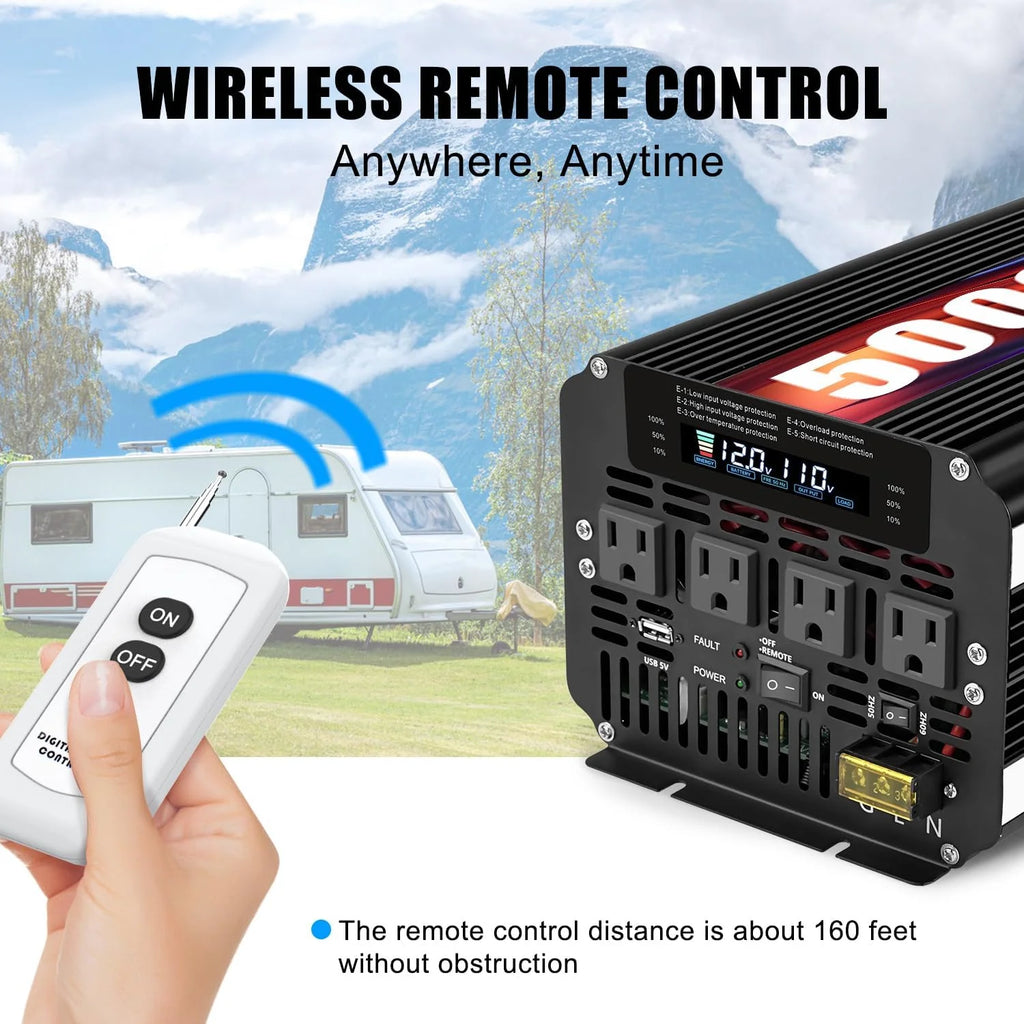 5000W Power Inverter 12V DC To 110V/120V AC With 4 AC Outlets And LCD Display