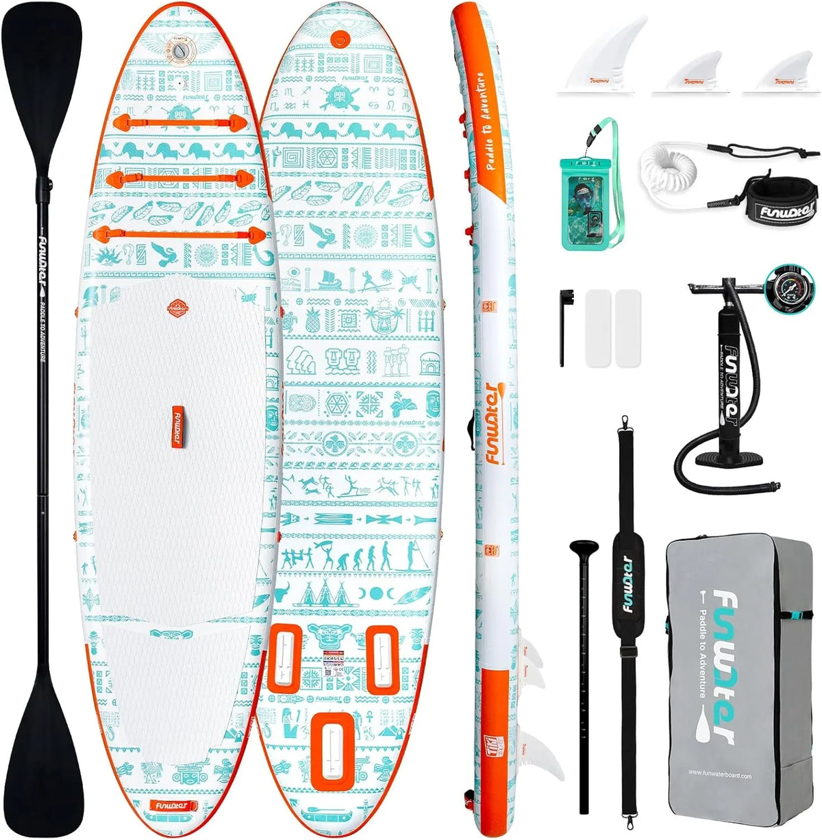 FunWater Inflatable Stand Up Paddle Board, 11 ft x 32 in x 6 in - SUP Paddle Accessories