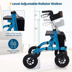 Foldable Rolling Rollator Walker With Seat, 9.5 Inch Pneumatic Wheels
