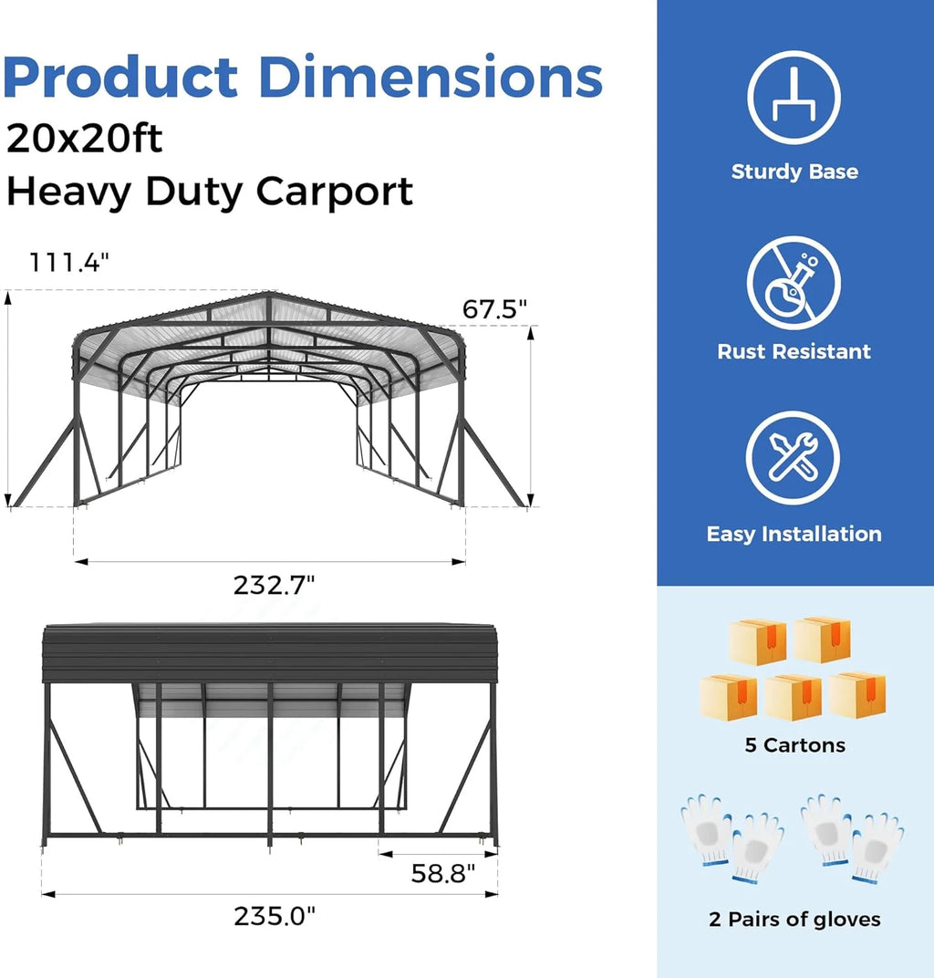 MUCHANT Heavy-Duty Carport, 12' x 20', Galvanized Steel Roof