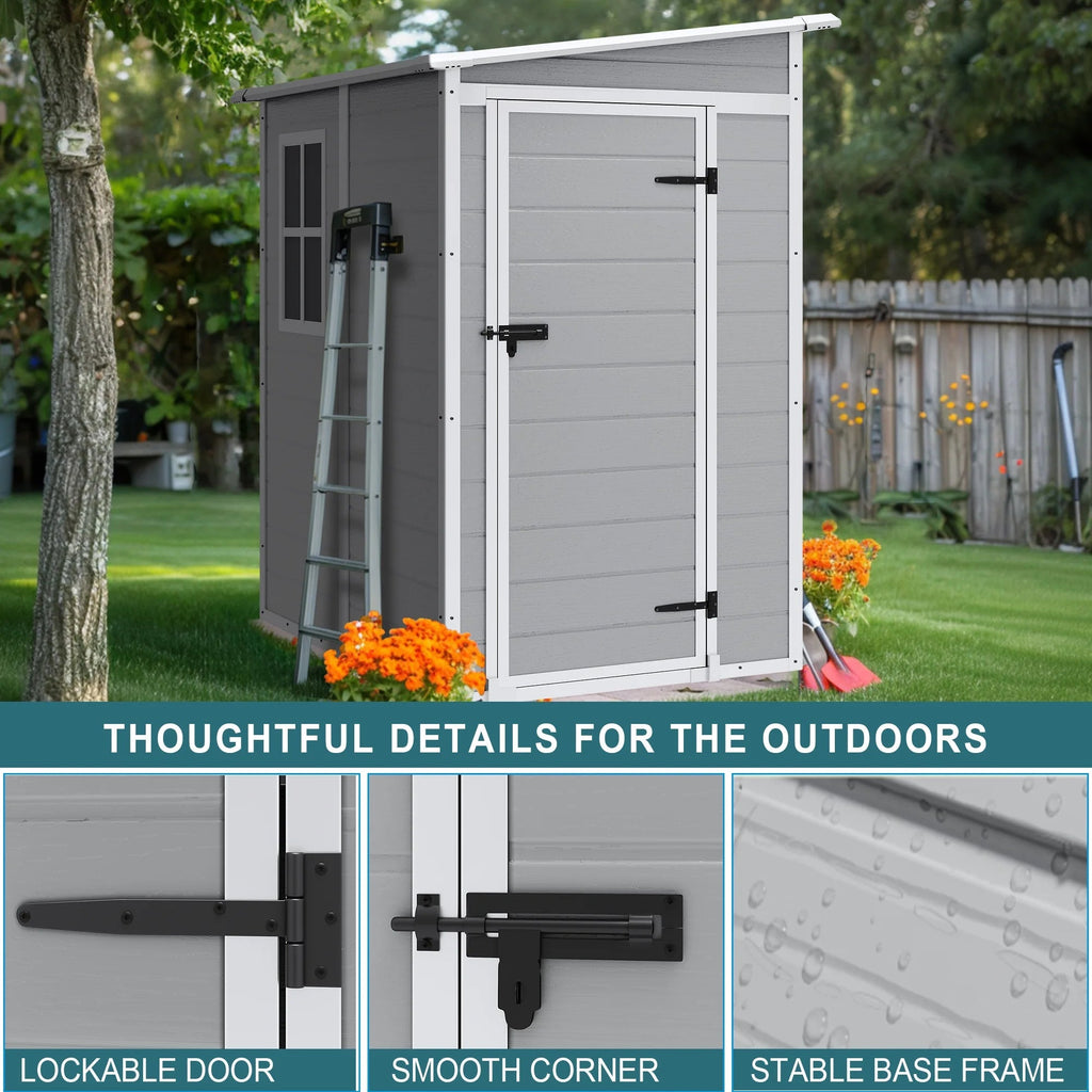 Seizeen Resin Outdoor Storage Shed With Floor, Light Gray, 82 in H