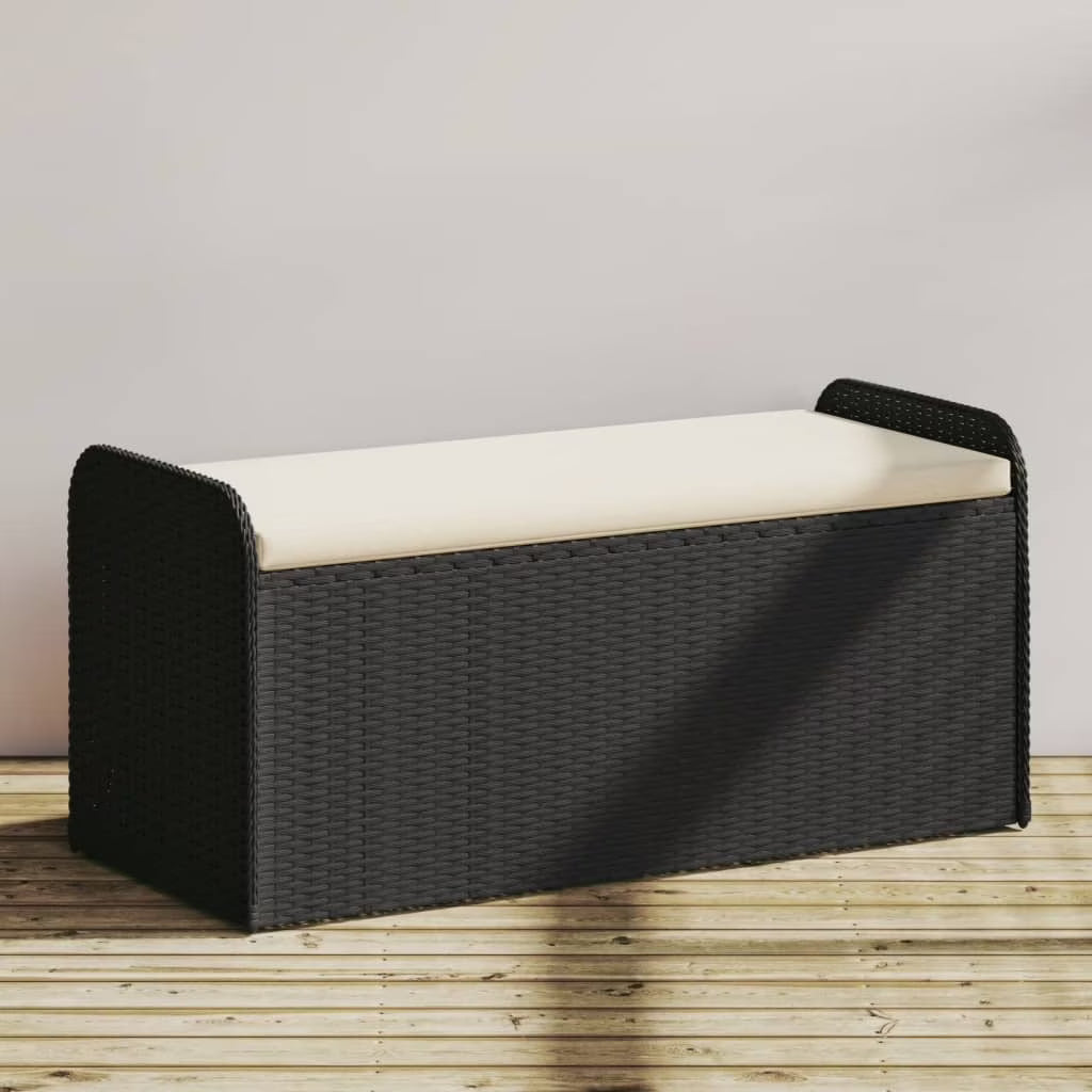 vidaXL Outdoor Poly Rattan Storage Bench With Cushion, Black, 45.3 x 20.1 x 20.5 in
