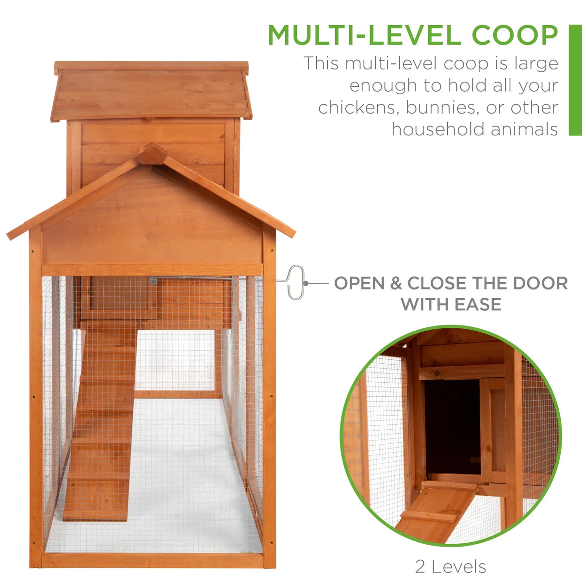 Best Choice Products 80in Wooden Chicken Coop Multi-Level Hen House With Wire Fence