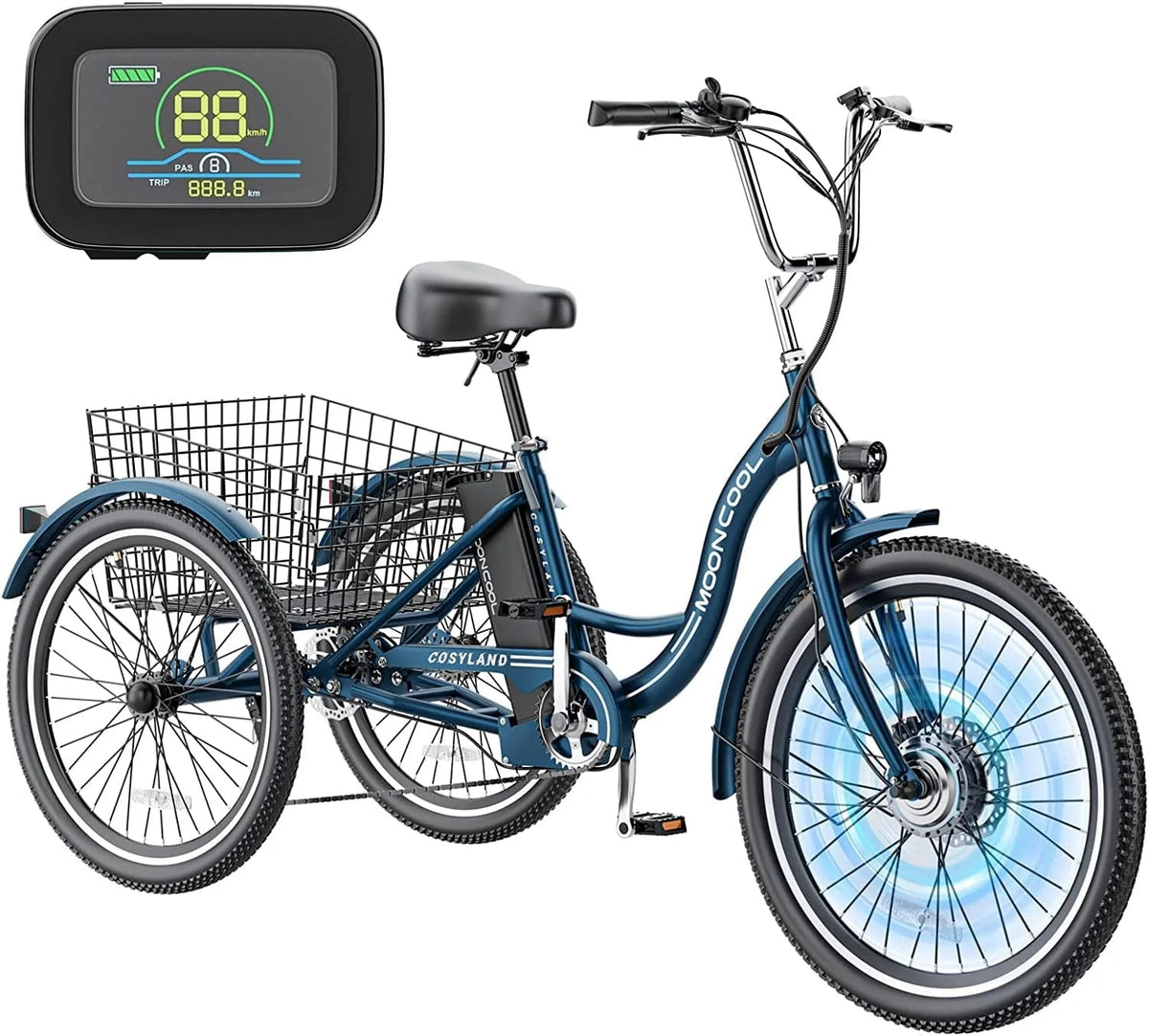 Mooncool Adult 3-Wheel Electric Tricycle, 24in 26in, 350W 36V, 7 Speeds