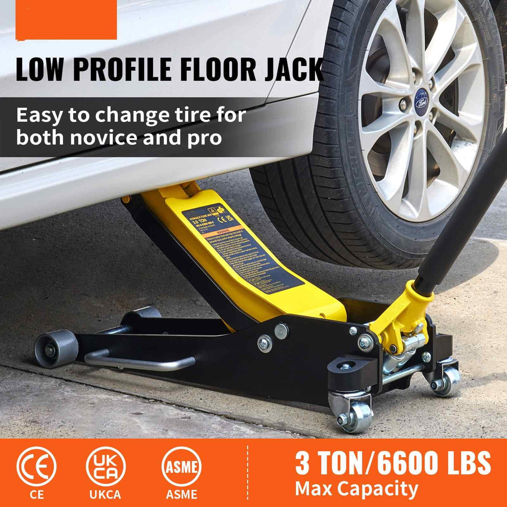 BENTISM Low Profile Floor Jack 3 Ton (6600 lbs), Aluminum And Steel, Yellow And Black - QJD-LTD030A-00