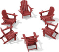 SERWALL Adirondack Chairs With Cup Holders, Set Of 6, HDPE, Dark Red
