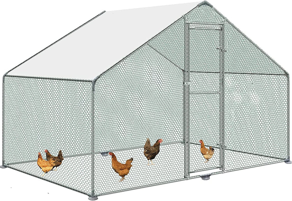 Metal Walk-In Chicken Run Cage With Cover, 10'L X 6.6'W X 6.56'H