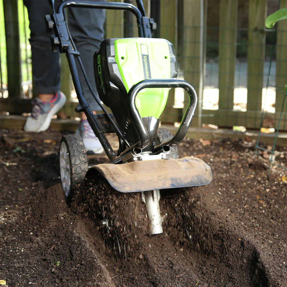 Greenworks Pro 80V 10-Inch Tiller With 2Ah Battery Included, Black And Green - 2800302VT
