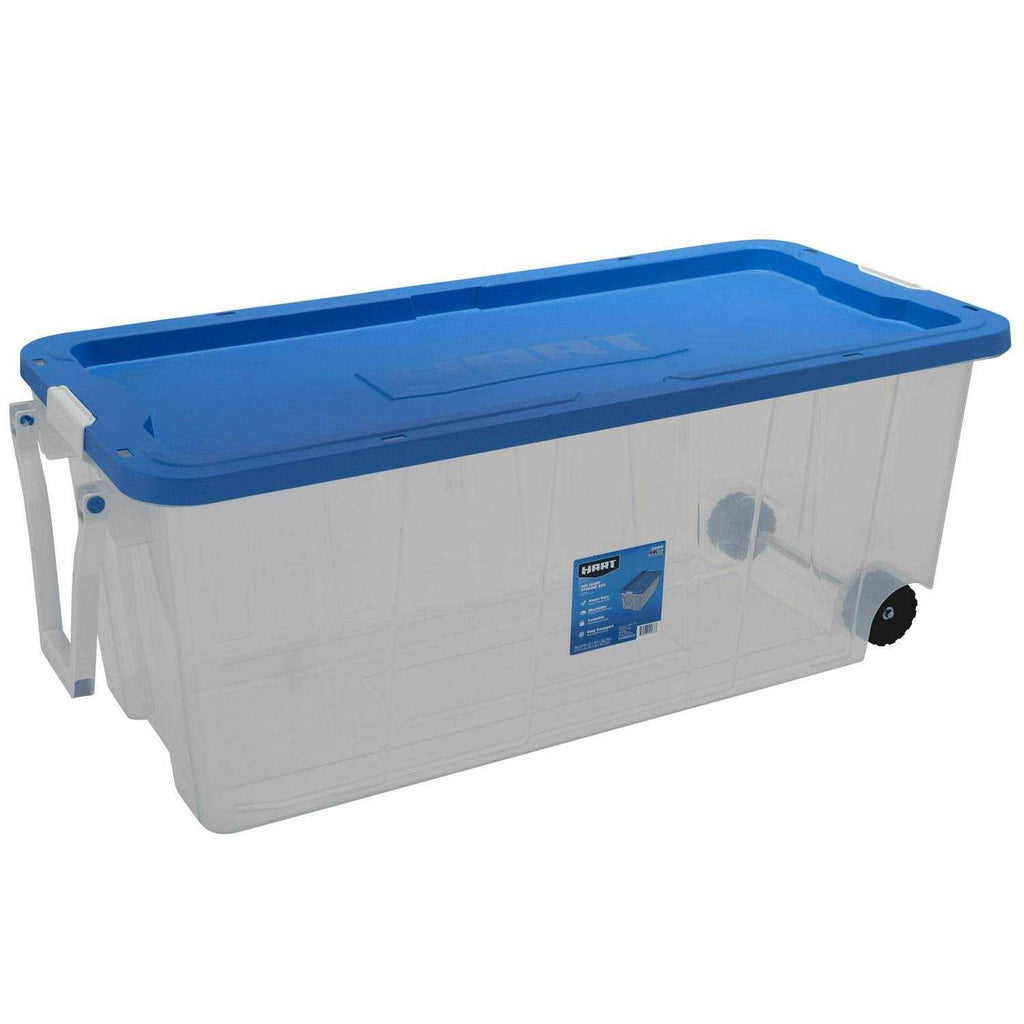 HART 200 Quart Latching Rolling Plastic Storage Bin Container With Pull Handle - Clear