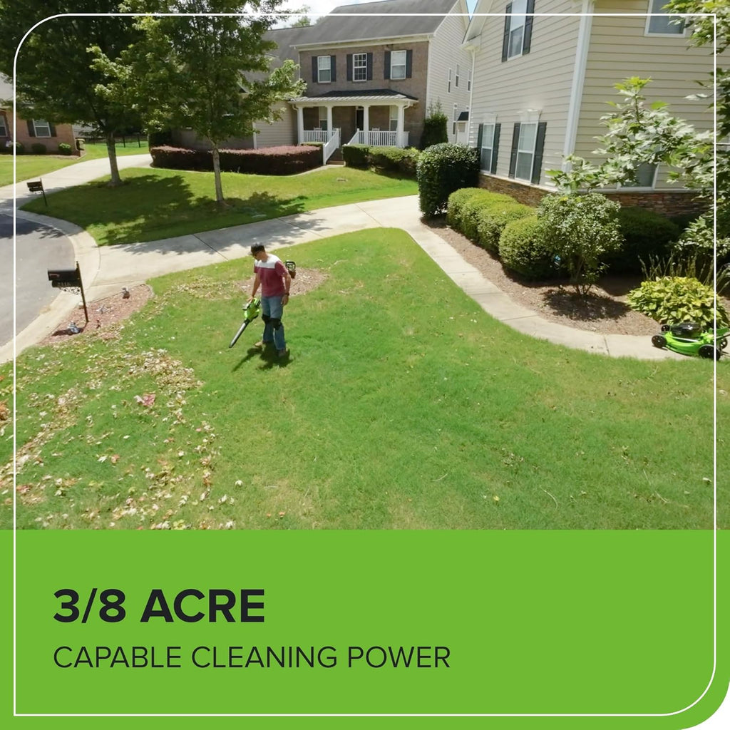 Greenworks 48V (24V x 2) Cordless Brushless Leaf Blower Vacuum Mulcher, 520 CFM / 240 MPH With 2 4.0Ah Batteries And Dual Port Charger