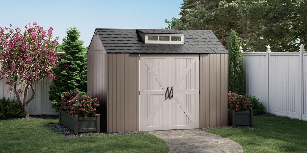 Rubbermaid Resin Outdoor Storage Shed With Floor, 7 x 7 Ft, Gray