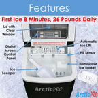 Arctic-Pro Portable Digital Ice Maker Machine, 26 Pounds Daily, Black, 11.5x8.7x12.5 Inches
