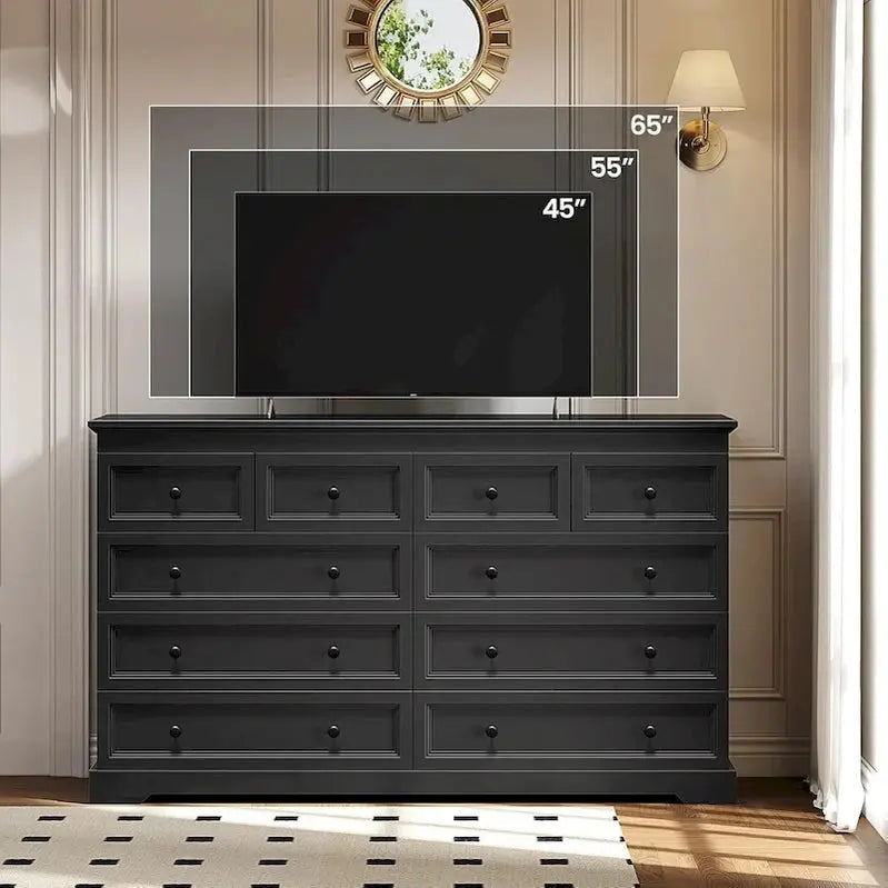 10-Drawer Wooden Dresser - Tall Chest Of Drawers