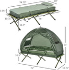 Outsunny Folding Camping Cot Tent Set With Sleeping Bag And Air Mattress, Green, 76in L x 32in W x 41in H - B2-0006