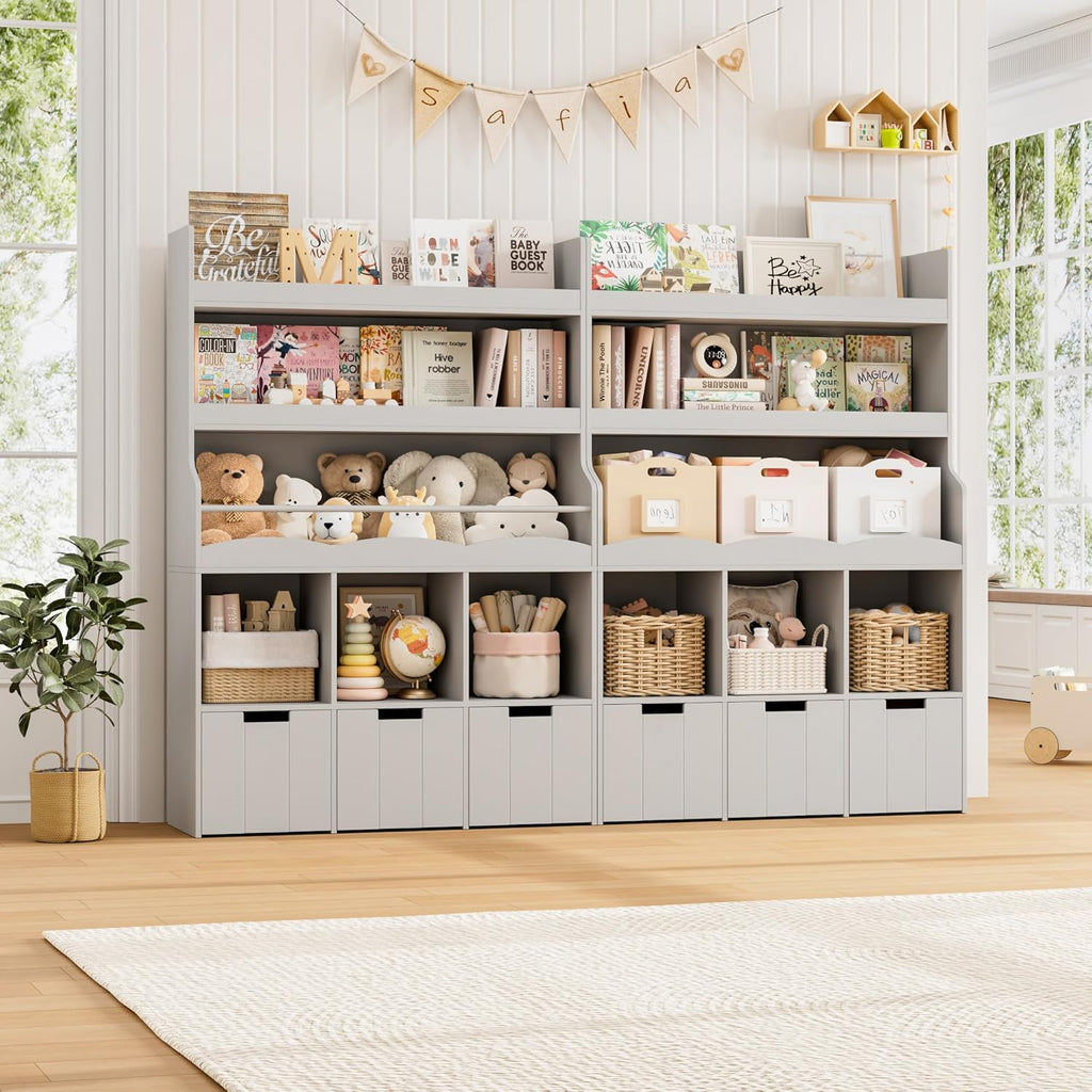 HITHOS Kids Bookshelf With Toy Storage Organizer, 55.3in H x 39.2in W, 3 Movable Storage Bins