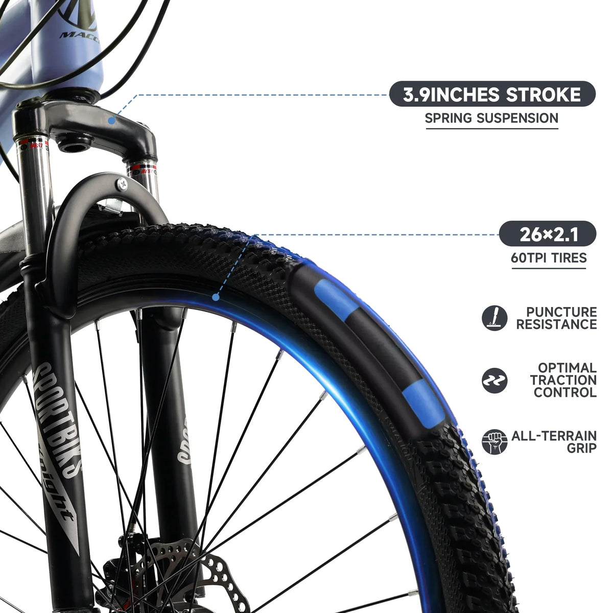 ARTUDATECH 26 Inch 27-Speed Dual Suspension Mountain Bike - Silver, Blue, Gray And Red