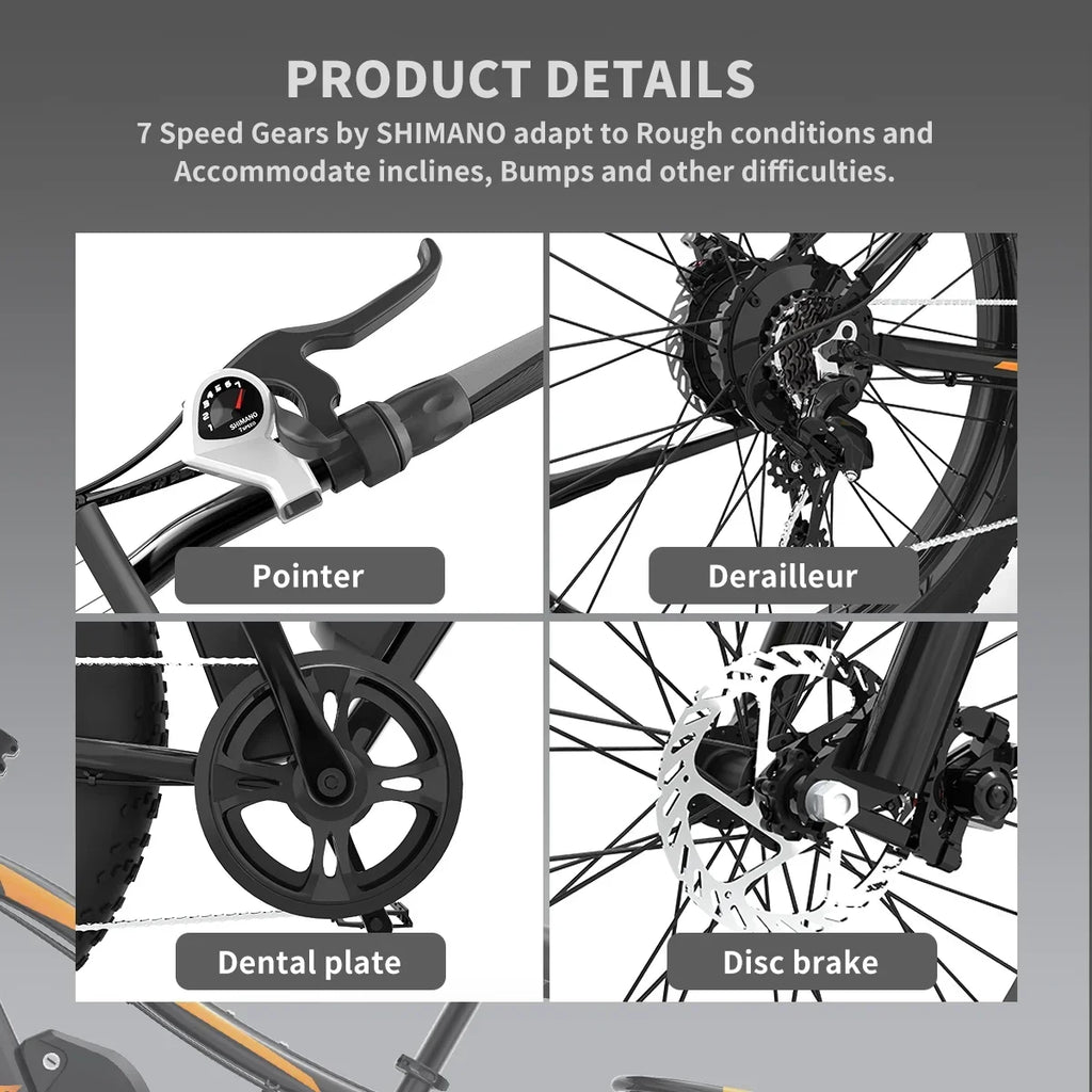 26 in 48V 13Ah 750W Fat Tire Electric Mountain Bike, Black - S48