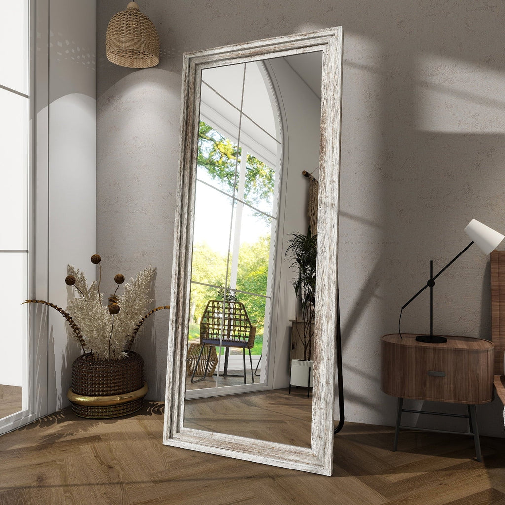 BEAUTYPEAK Full Length Floor Mirror With Stand, 64 x 21 in, Retro White